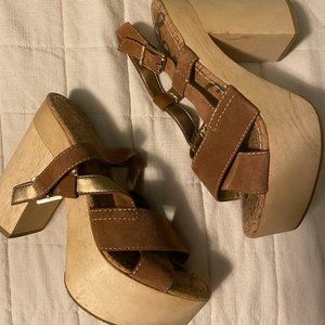 Sam Edelman Platform Heels Suede Straps. Wooden platform. Size 8.5